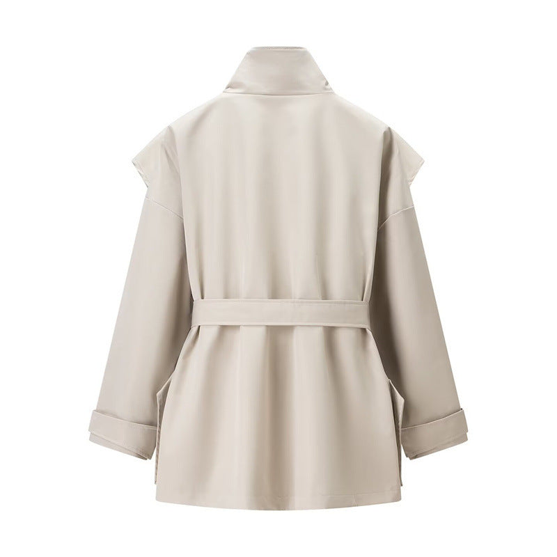 Elegant Stand-Collar Belted Trench Coat