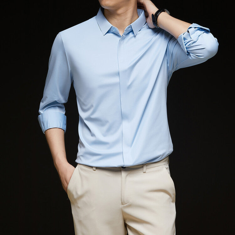 Men's Seamless Ice-Silk Half-Sleeve Formal Shirt