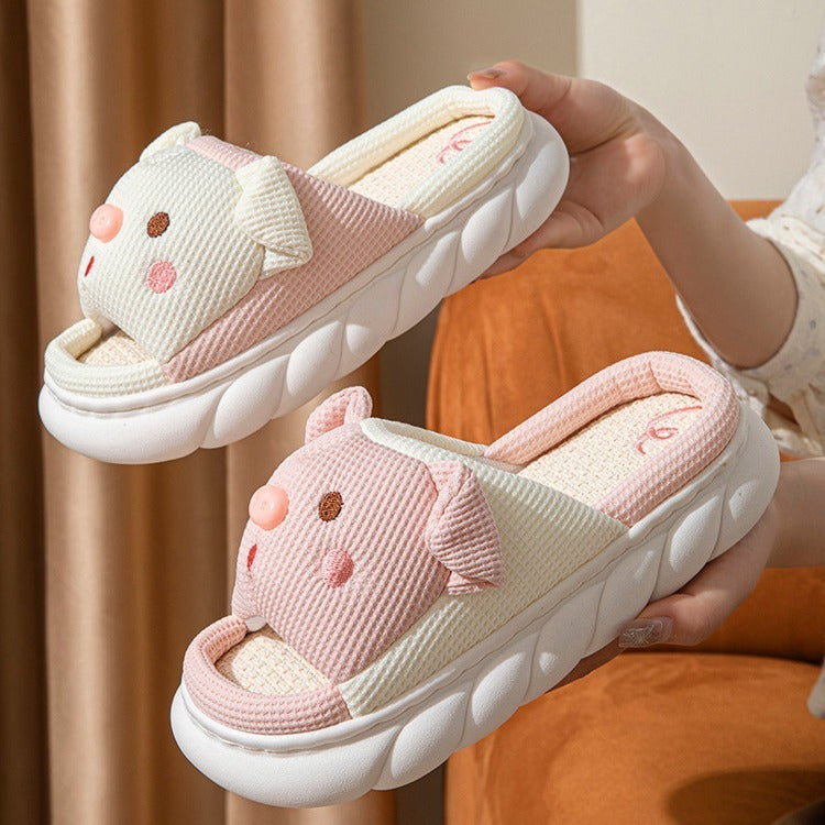 Piggy Couple Linen Slippers