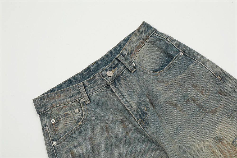 American-Style Distressed Washed Jeans
