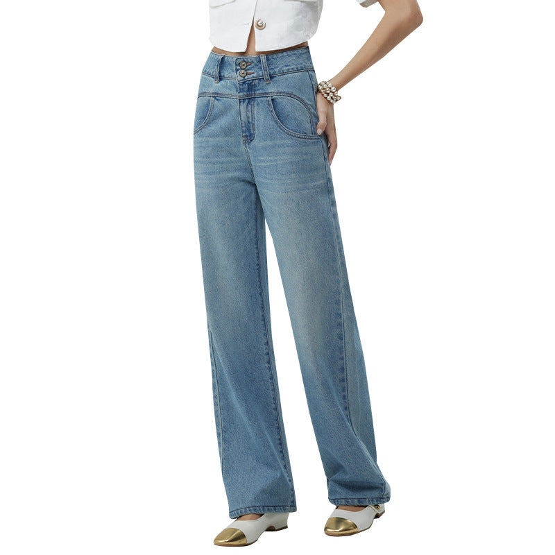 Women’s Retro High-Waist Distressed Wide-Leg Mop Pants