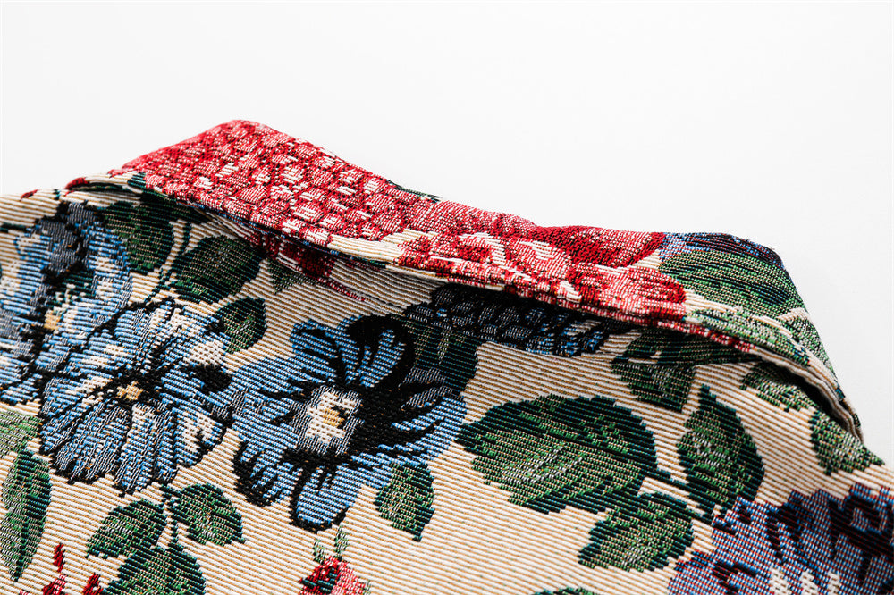 American Retro Yarn-Dyed Floral Baggy Jacket