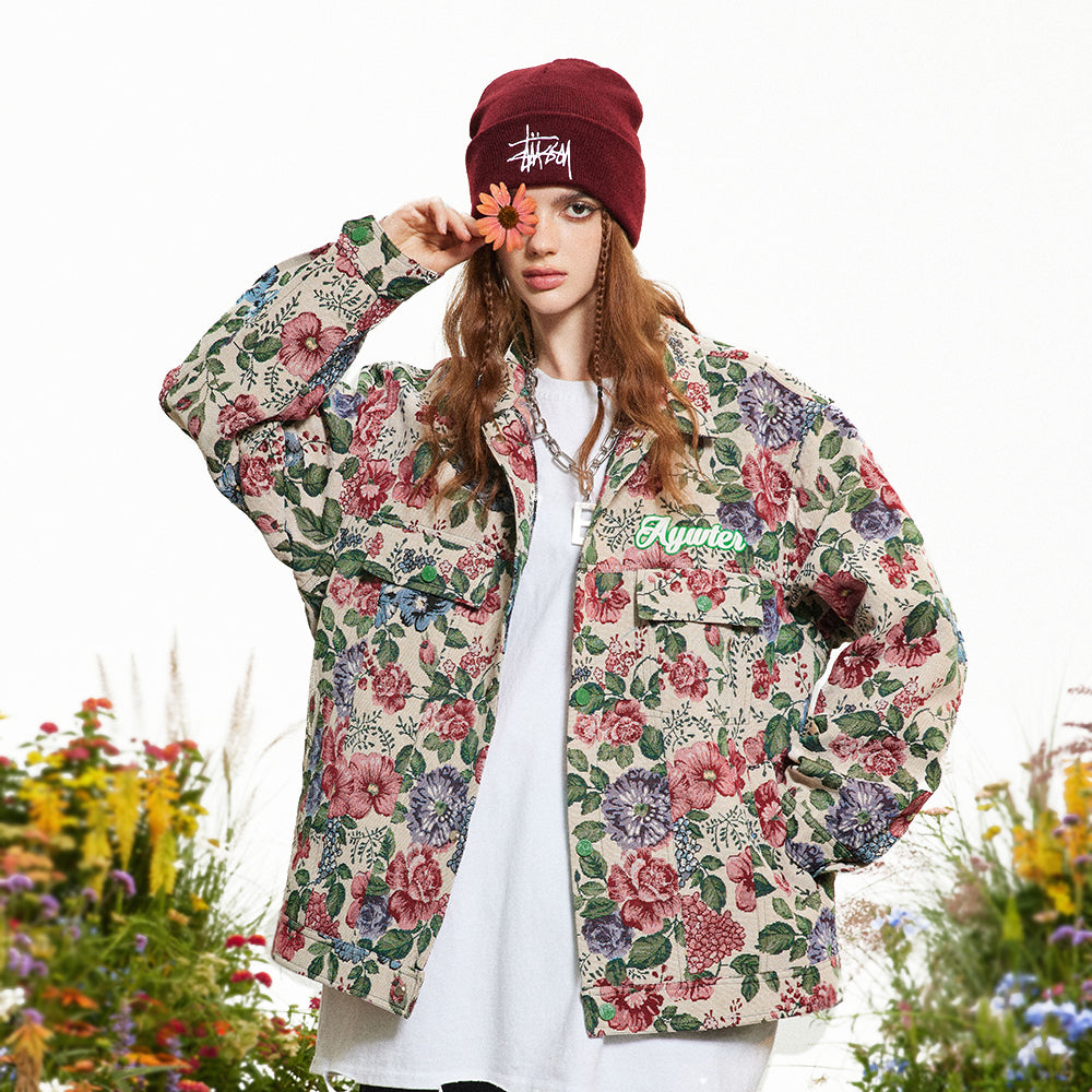 American Retro Yarn-Dyed Floral Baggy Jacket