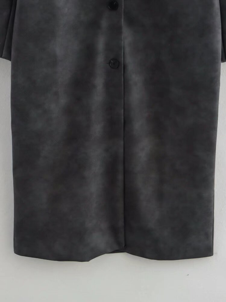 Premium Leather Single-Breasted Overcoat