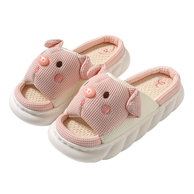 Piggy Couple Linen Slippers