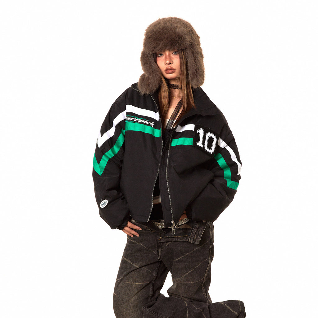 Contrast Striped Retro Puffer Coat