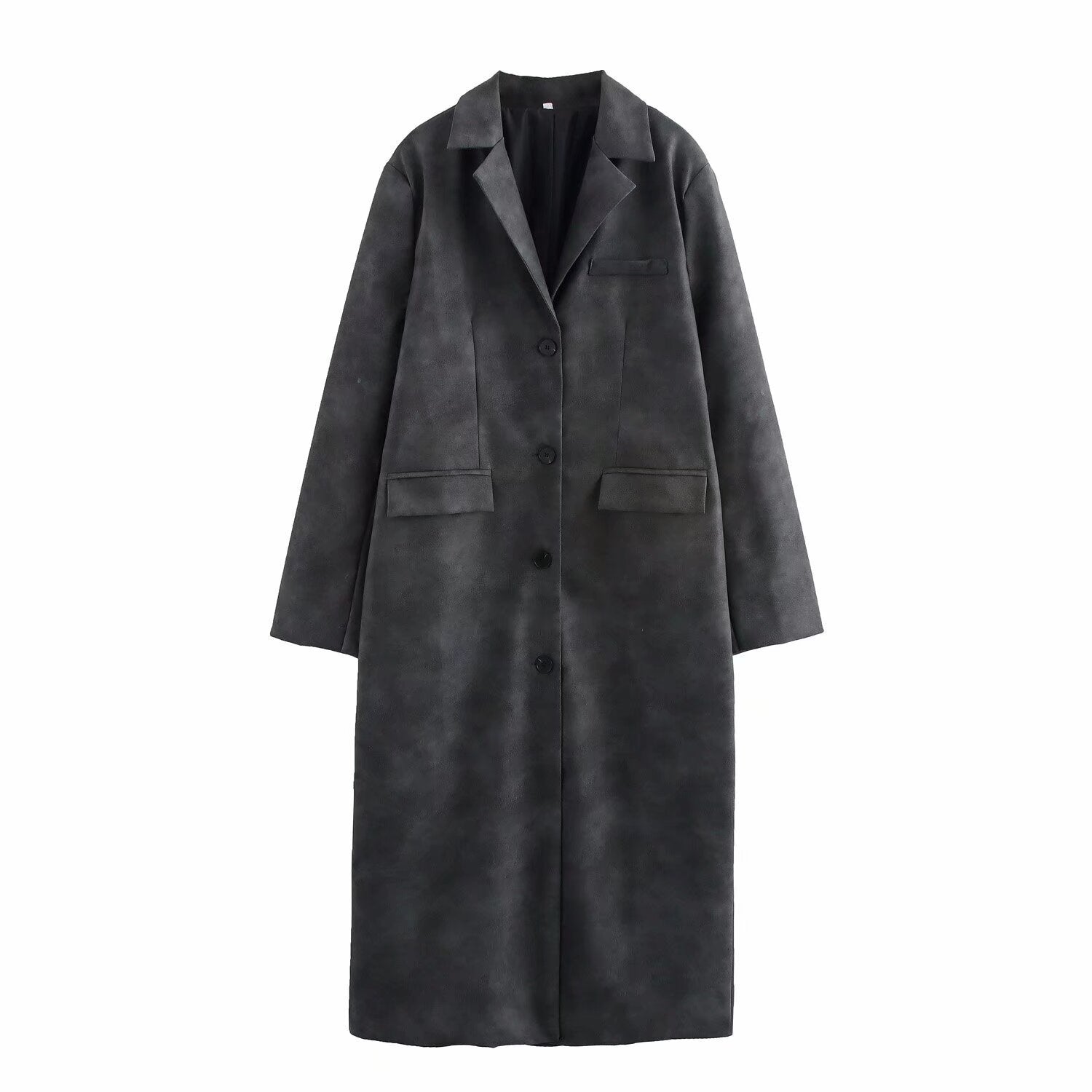 Premium Leather Single-Breasted Overcoat