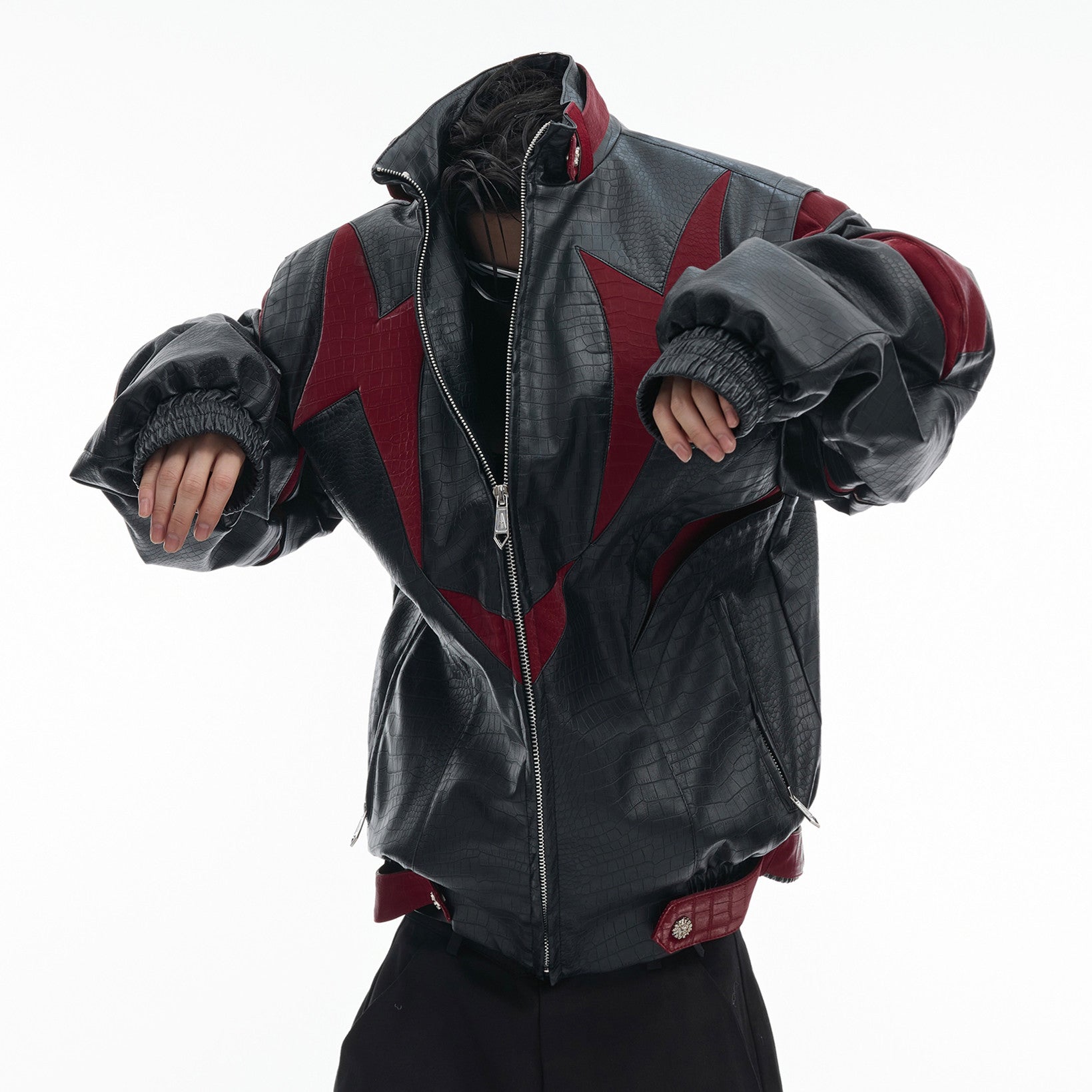 MetalEdge Contrast PU Leather Jacket