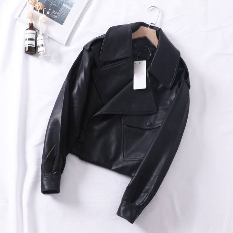 Men's Loose Cropped Leather Motorcycle Jacket