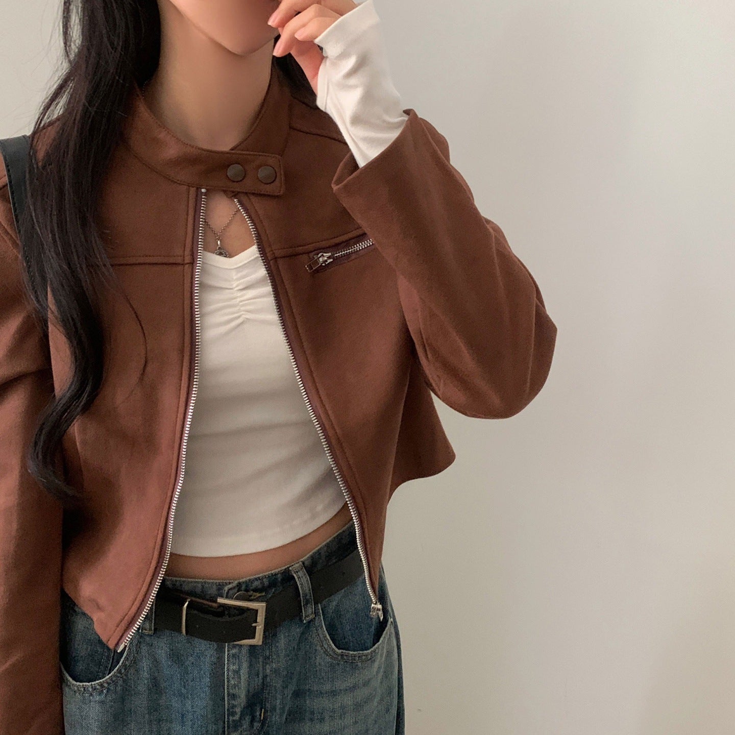Suede Motorcycle Short Jacket
