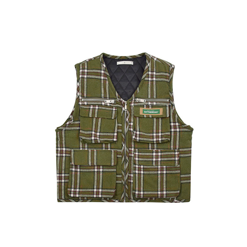 Green plaid hip-hop cardigan jacket