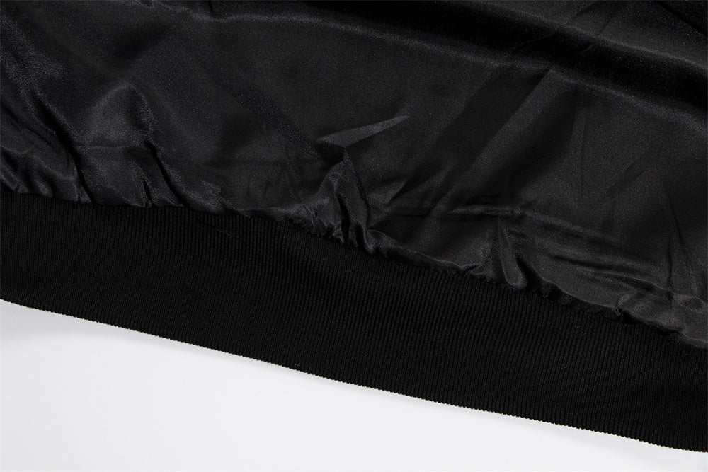 InfernoStitch Flame Embroidered Streetwear Varsity Jacket