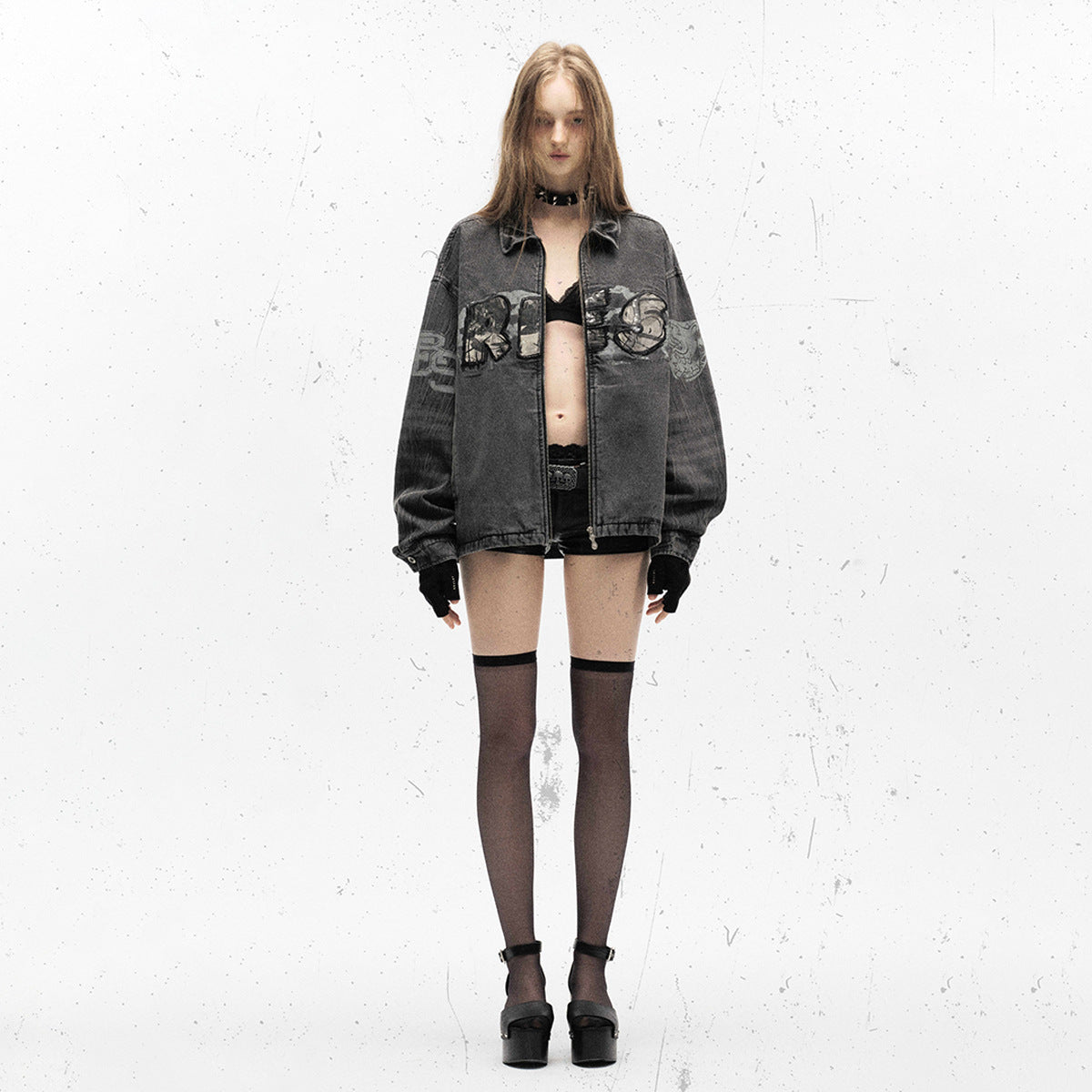 Embroidered Denim Motorcycle Jacket