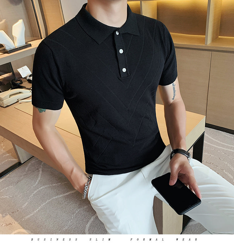 Men’s Striped Lapel T-Shirt