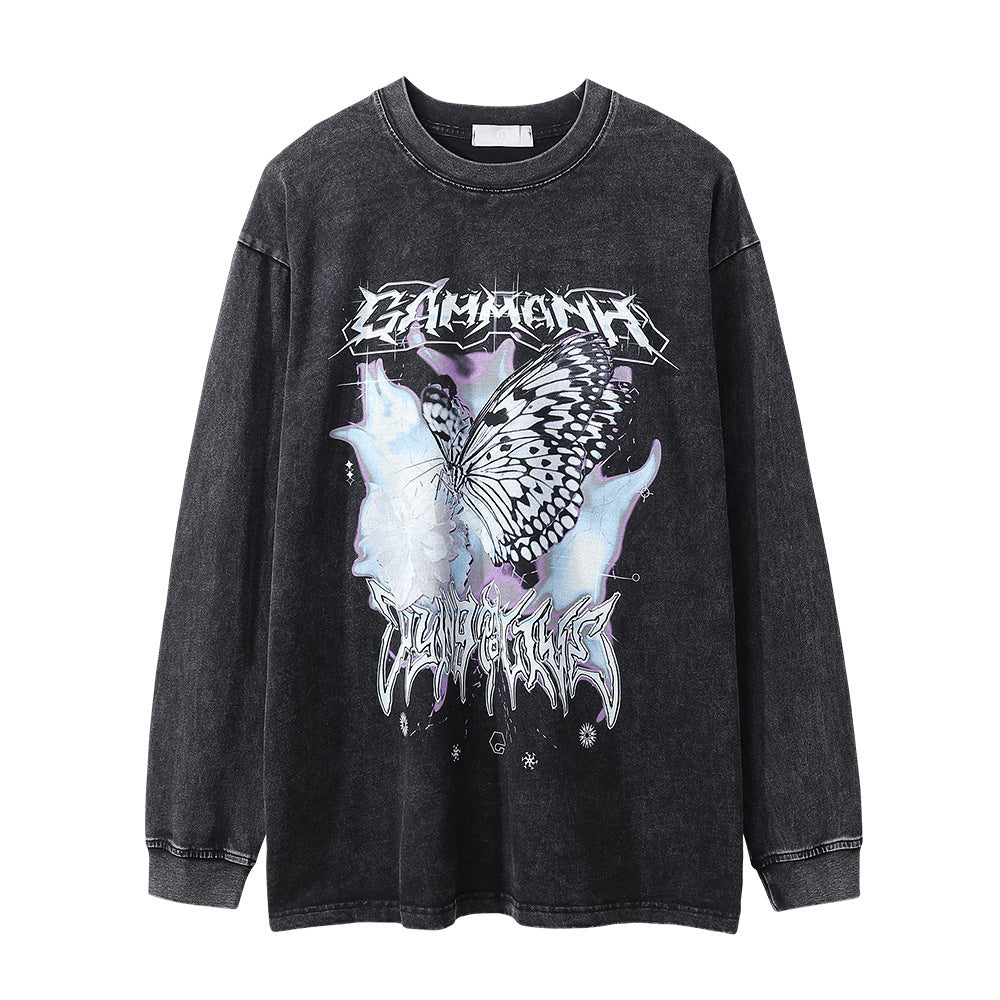 Noctura Vintage Washed Butterfly Long-Sleeve Tee