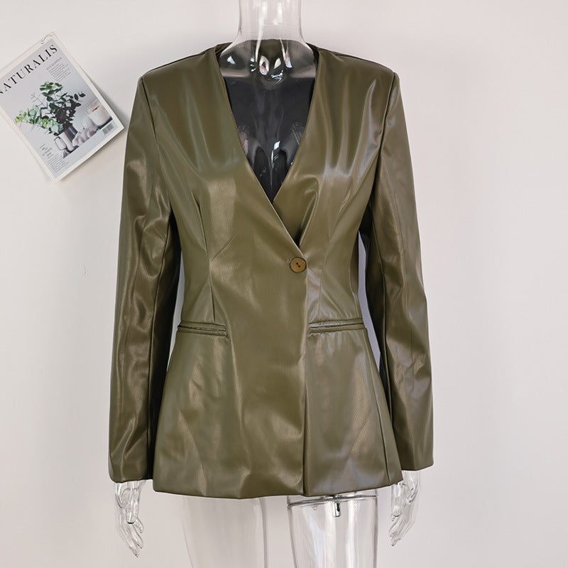 Luxury Green Leather Coat
