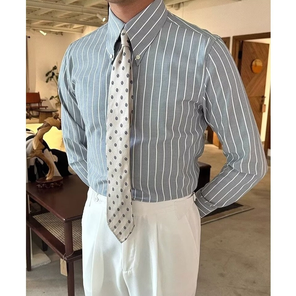 Men's Vintage Stripe Slim-Fit Long Sleeve Shirt