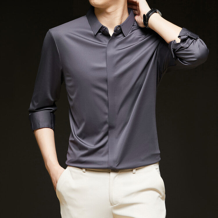 Men's Seamless Ice-Silk Half-Sleeve Formal Shirt