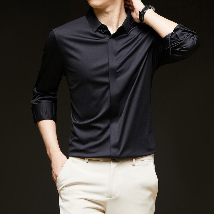 Men's Seamless Ice-Silk Half-Sleeve Formal Shirt