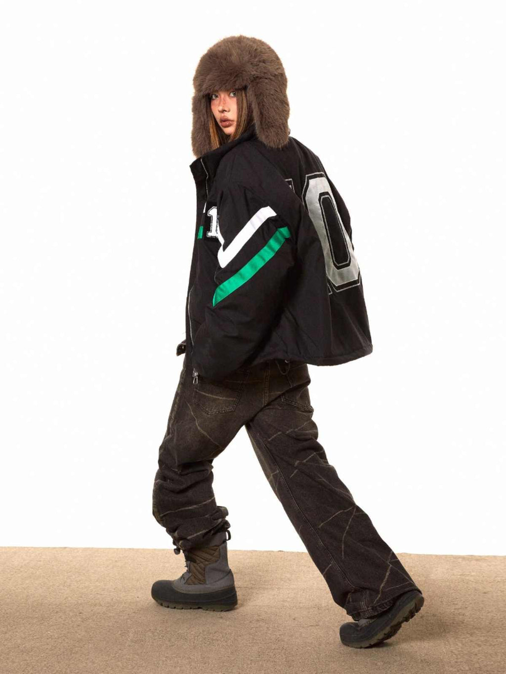 Contrast Striped Retro Puffer Coat