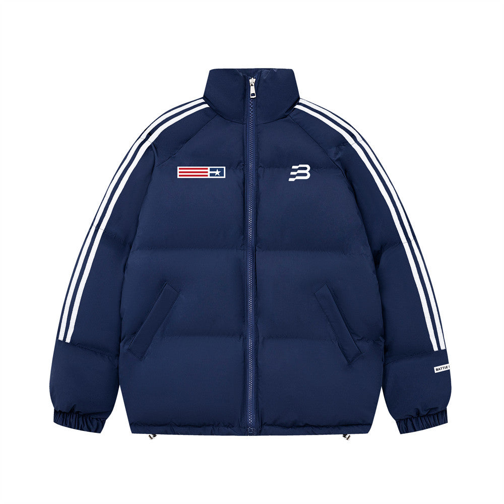 Printed Stand Collar Cotton-padded Coat Men