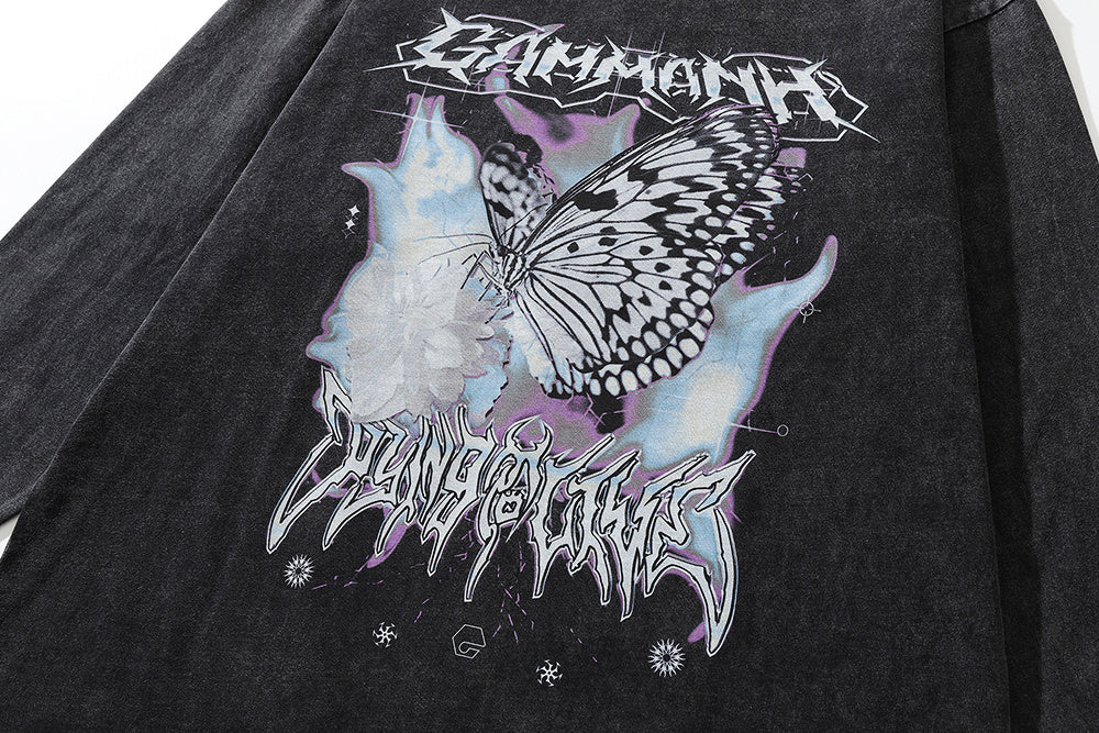 Noctura Vintage Washed Butterfly Long-Sleeve Tee