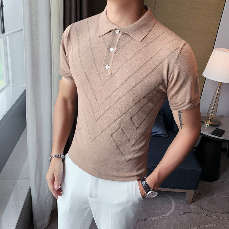 Men’s Striped Lapel T-Shirt