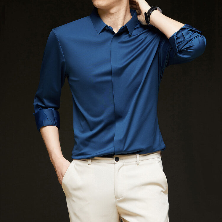 Men's Seamless Ice-Silk Half-Sleeve Formal Shirt