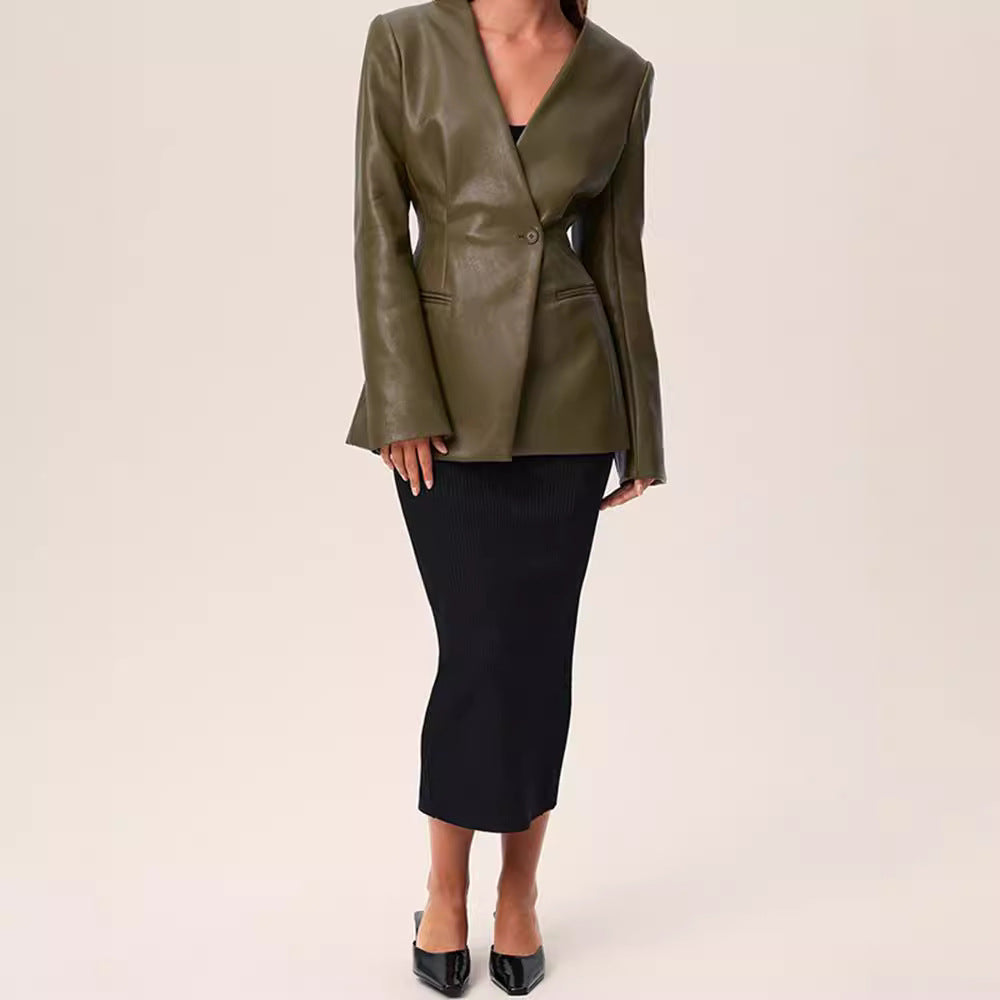 Luxury Green Leather Coat