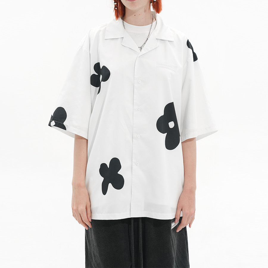 Hand-Sketched Floral Cuban Collar Shirt