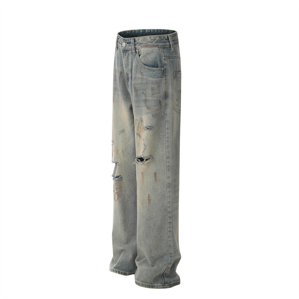American-Style Distressed Washed Jeans