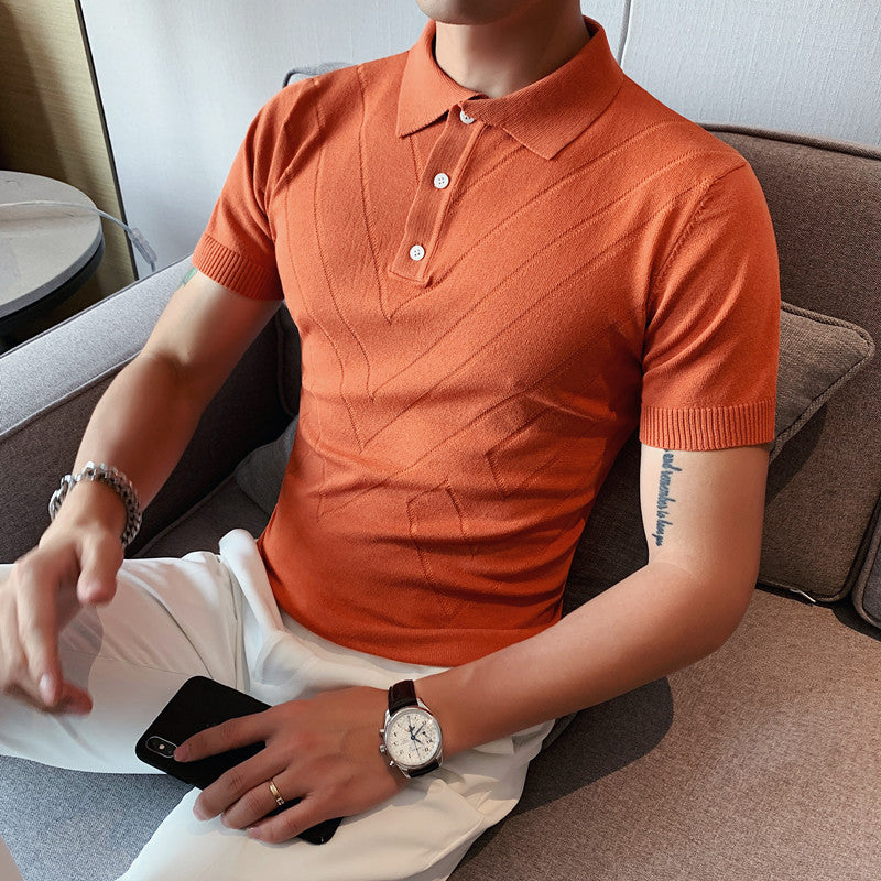 Men’s Striped Lapel T-Shirt