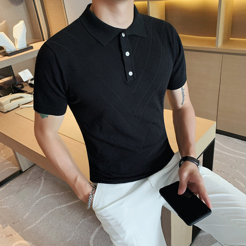 Men’s Striped Lapel T-Shirt