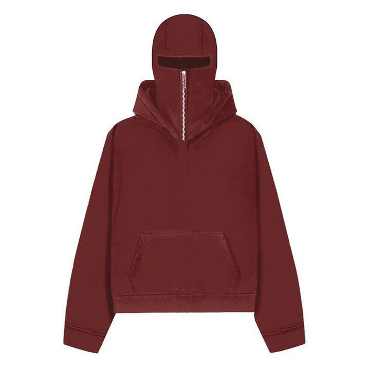 American Street Style Double Hood Round Neck Cardigan