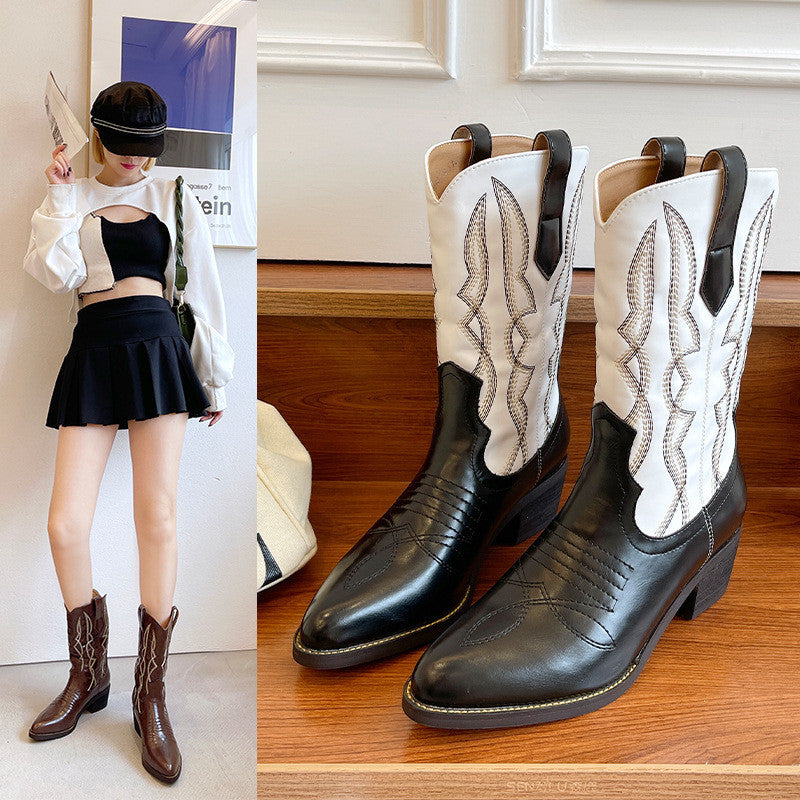 Pointed Toe Thick Heel Boots