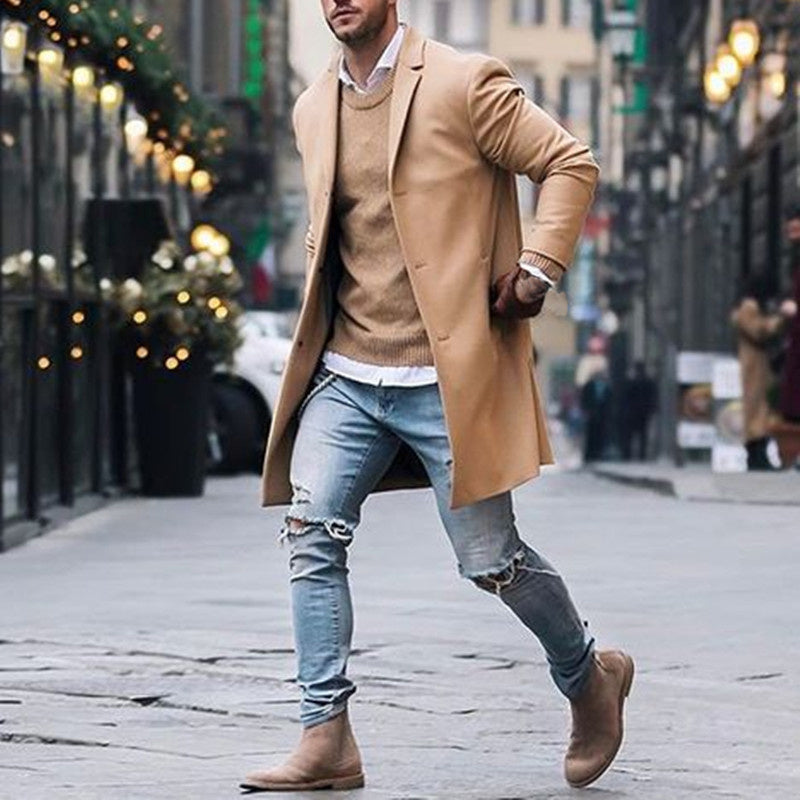 Fashion Winter Men's Trench Long Jackets Coats Overcoat Classic Jackets Solid Slim Fit Outwear Hombre Men Clothes