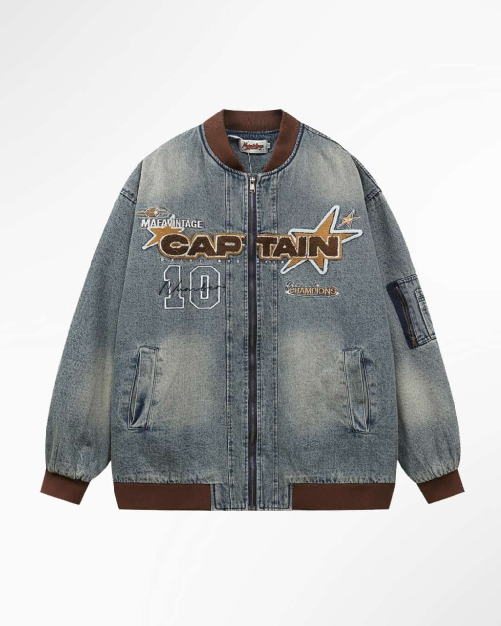 Embroidered Denim Baseball Jacket