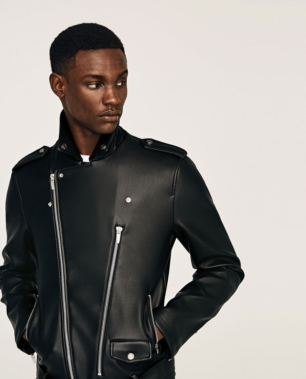 Small Lapel Belted Leather Motorcycle Jacket