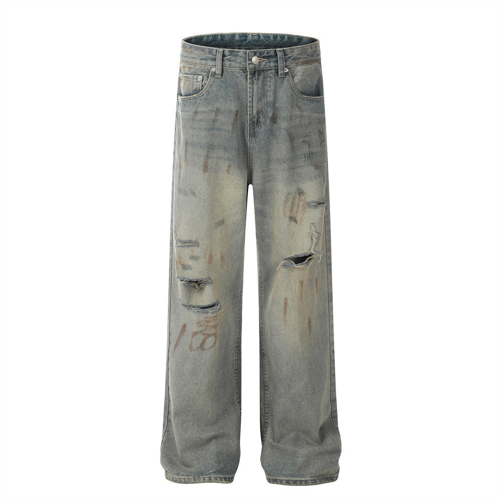 American-Style Distressed Washed Jeans