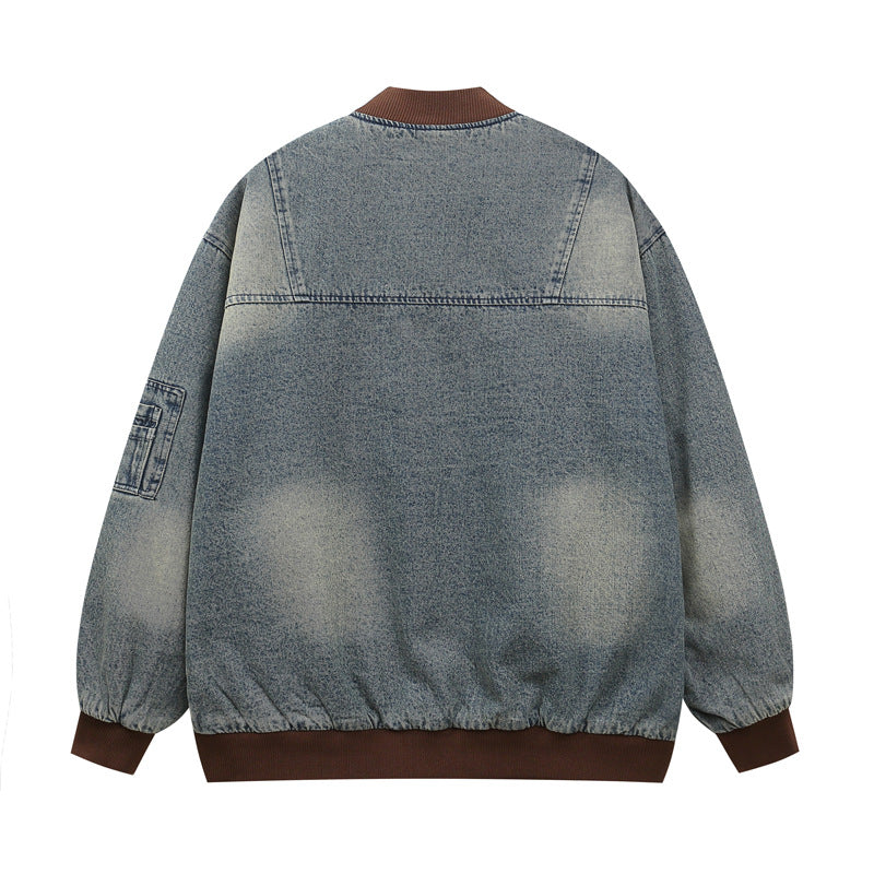 Embroidered Denim Baseball Jacket