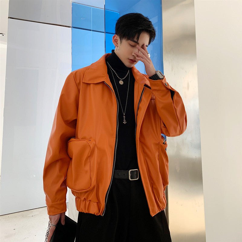 Orange Leather Utility Jacket