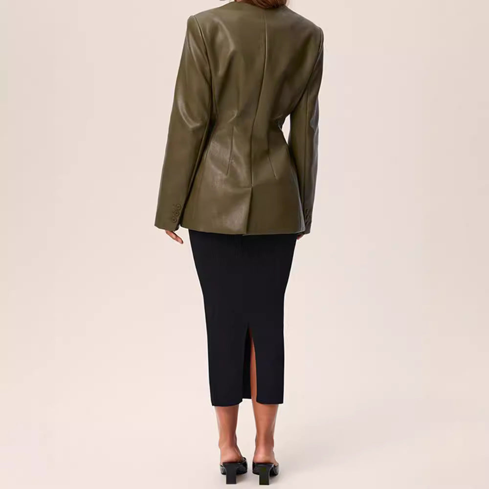 Luxury Green Leather Coat