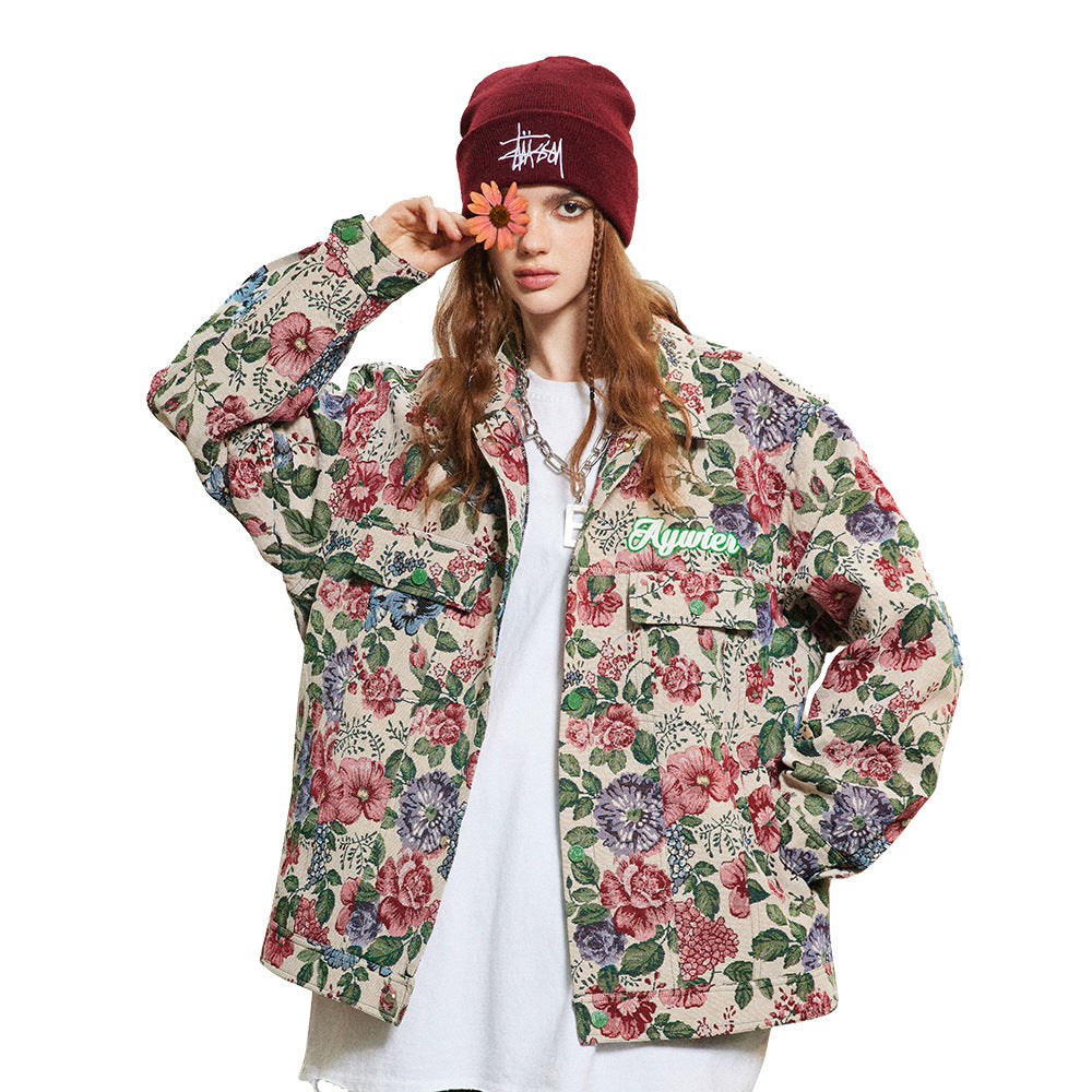 American Retro Yarn-Dyed Floral Baggy Jacket