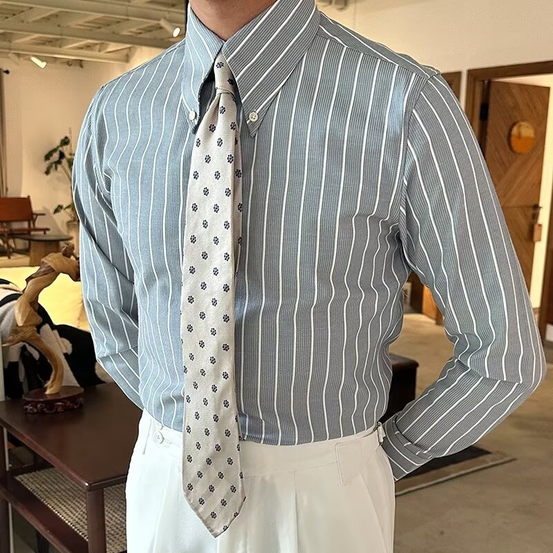 Men's Vintage Stripe Slim-Fit Long Sleeve Shirt