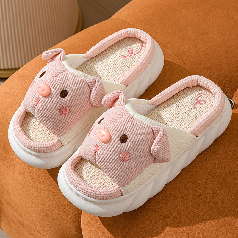 Piggy Couple Linen Slippers