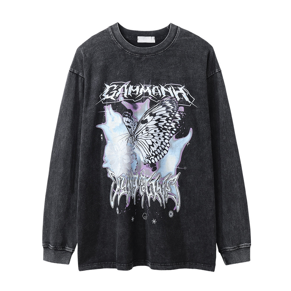 Noctura Vintage Washed Butterfly Long-Sleeve Tee
