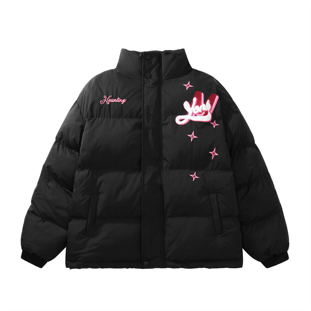 Letter Printing Stand Collar Cotton-padded Coat Men