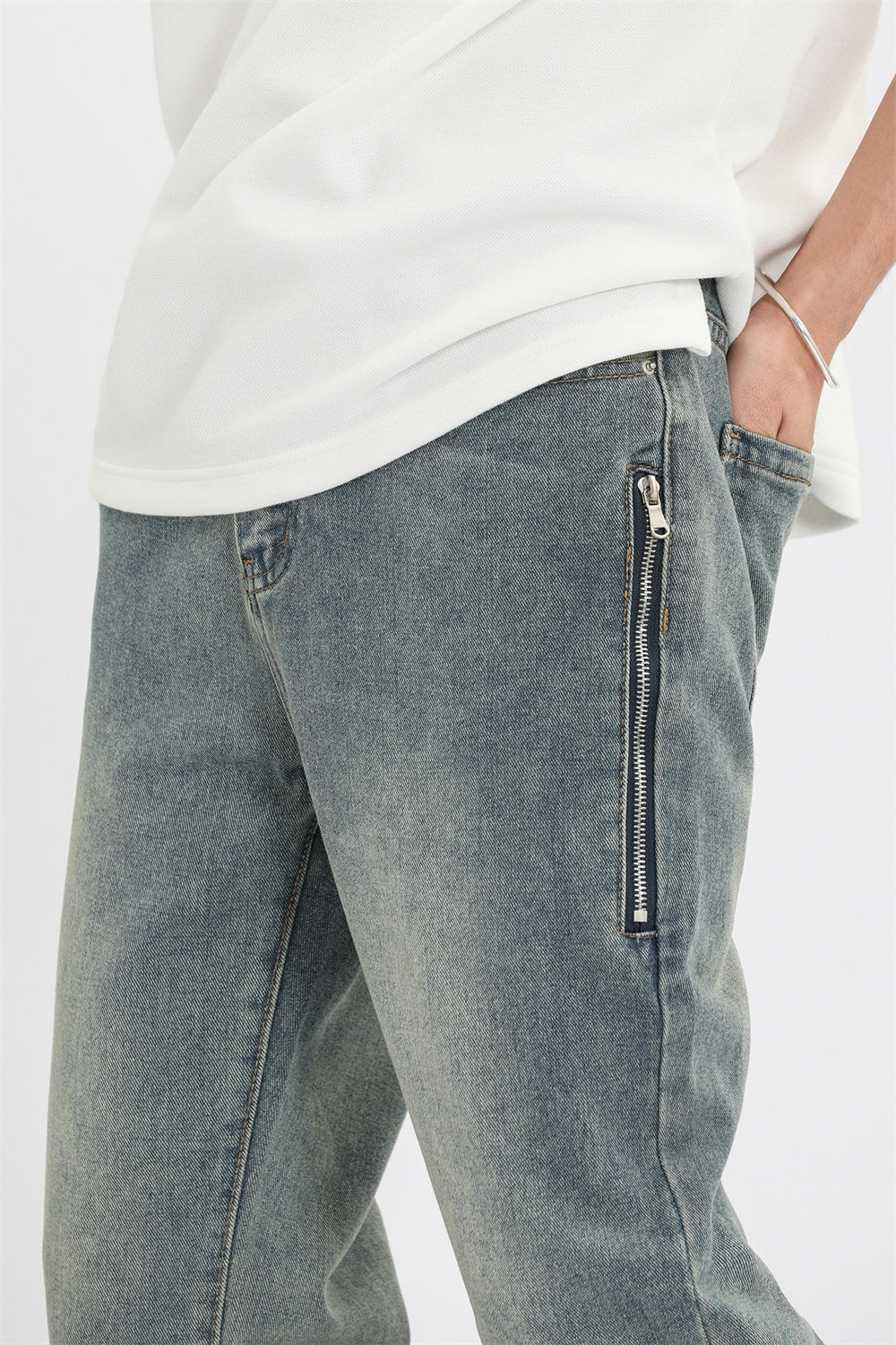 zipper detail pants men