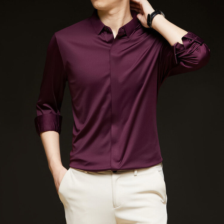 Men's Seamless Ice-Silk Half-Sleeve Formal Shirt