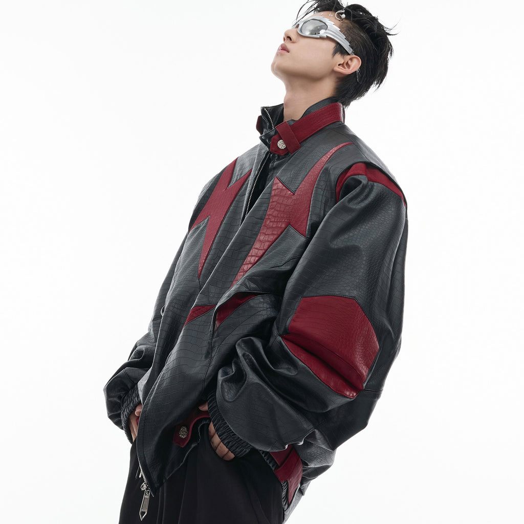 MetalEdge Contrast PU Leather Jacket